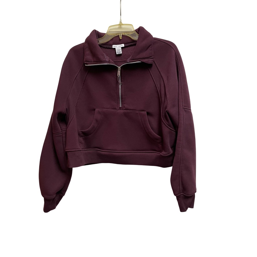 Better Together Womens Burgundy Quarter Zip Cropped Fleece Sweatshirt Large